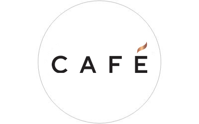Cafe logo in thin grey outlined circle icon